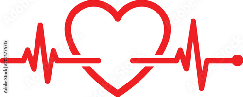 Fotografie Red heart shape symbol with a continuous heartbeat pulse line representing healt
