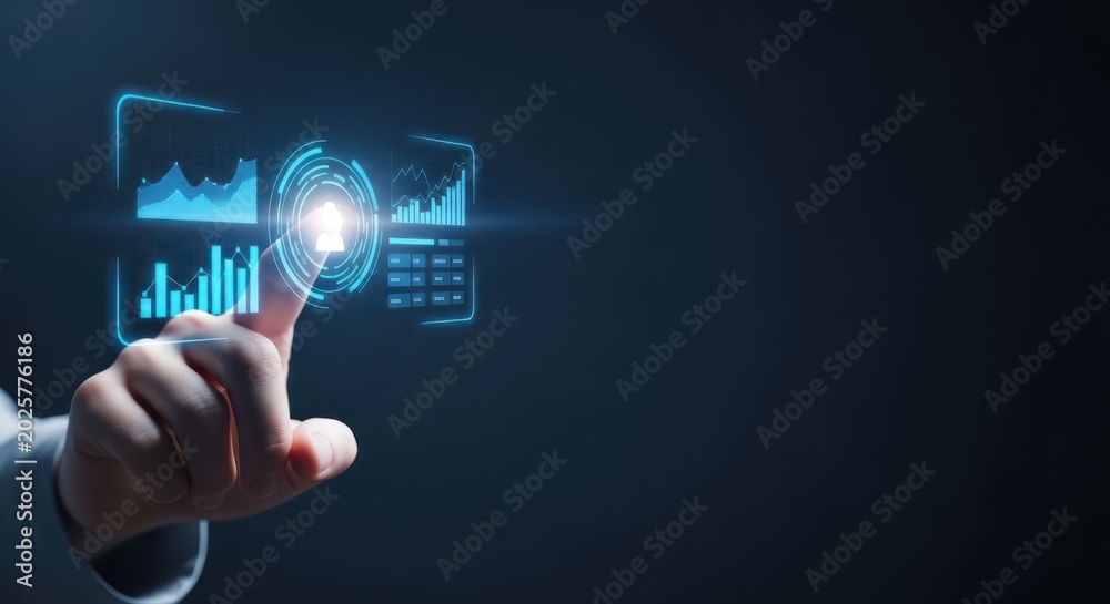 Obraz premium Financial data analysis concept with hand interacting with holographic interface