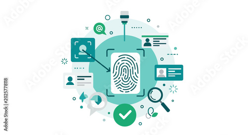 Obraz na płótnie Biometric Security and Digital Identity Verification Illustration with Fingerpri