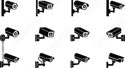 Konstfotografi Collection of Security CCTV Camera Silhouette Icons for Surveillance Monitoring