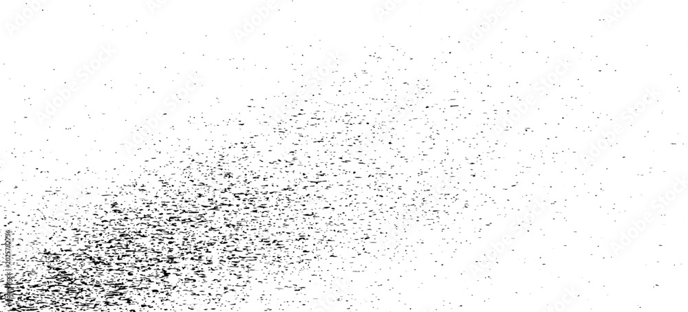 Obraz premium Abstract black particle dispersion effect isolated on white background. Dynamic dust explosion texture vector illustration