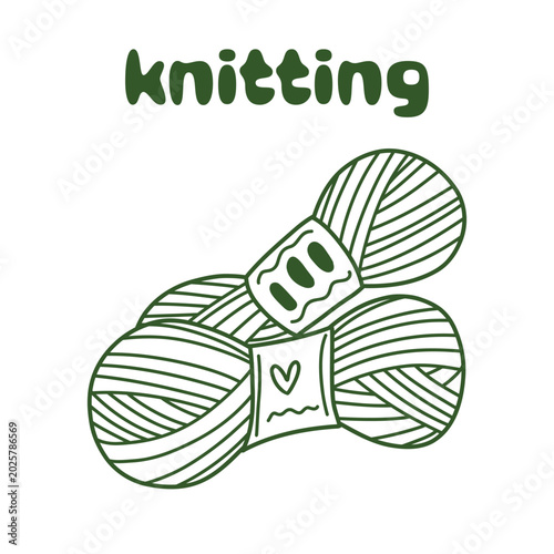 Hand-Drawn Knitting Yarn Doodle with Text 'Knitting' Perfect for Craft