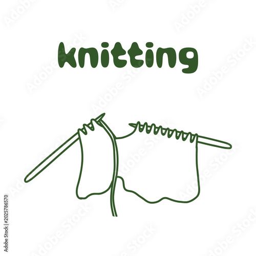 Knitting Doodle with Text 'Knitting' in Green - Perfect for Craft Blogs