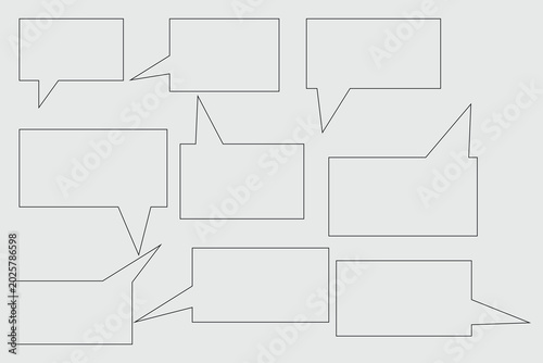 Quadro su tela Nine Outline Rectangle Speech Bubble Sharp Tail Set Different Direction Gray Bac