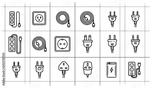 Tableau sur toile Electric plug and socket icons