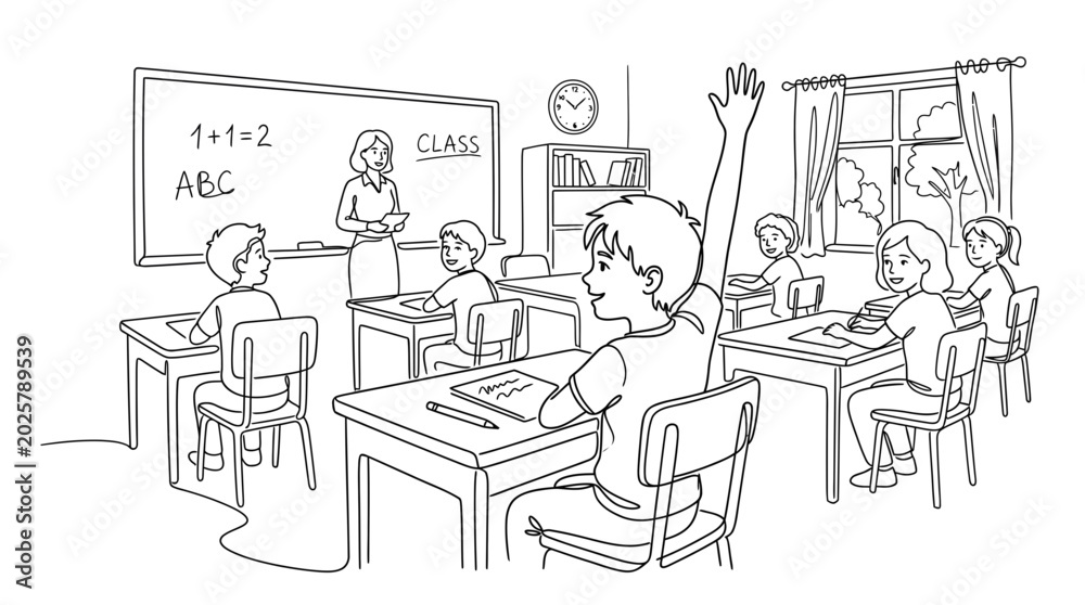 Obraz premium A classroom scene with students listening to their teacher.