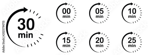 Bild auf Leinwand Black countdown timer icon set featuring 0, 5, 10, 15, 20, 25, and 30 minute cir