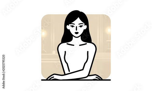 stunning woman porcelain skin delicate features sits elegantly warm beige backdrop surrounded subtle hints luxurious