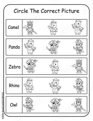 Foto Printable costume animal word recognition worksheets for preschool and pre-k learners