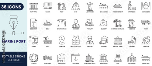 Foto Marine port icon set in outline style