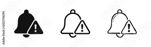 Fotografía Notification Alert Icon Set - Bell with Warning Sign for Mobile App and Web Inte
