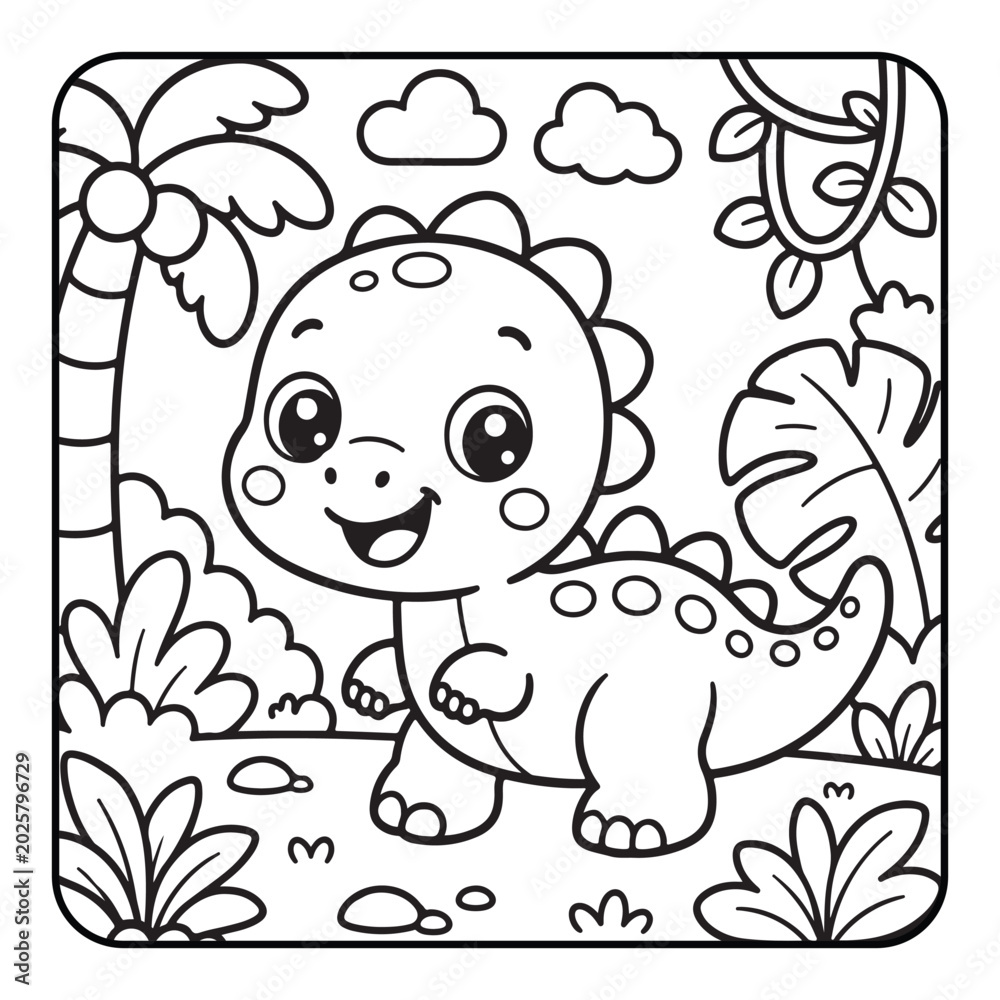 Fototapeta premium Cute Dinosaur Coloring Pages for Kids – Kawaii Dino Family Cartoon Line Art Collection