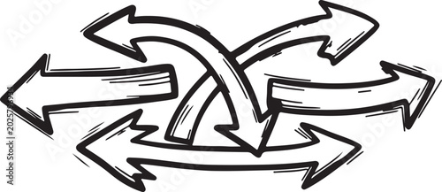 Fényképezés Intersecting arrows showing multiple directions with abstract background line ar