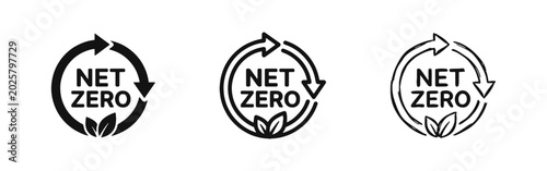 Photos Net Zero Emissions Icon Set with Circular Arrows and Green Leaves for Environmen