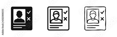 Fotografi Profile verification and candidate screening icons set with check and cross marks