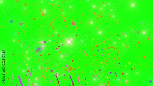 Colorful confetti and streamers falling on transparent background in celebration