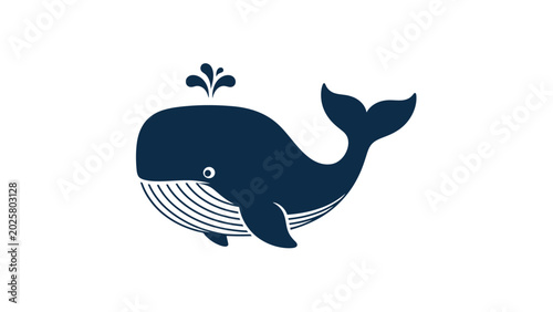 Cuadro en lienzo Navy blue cartoon whale spouting water, a simple design