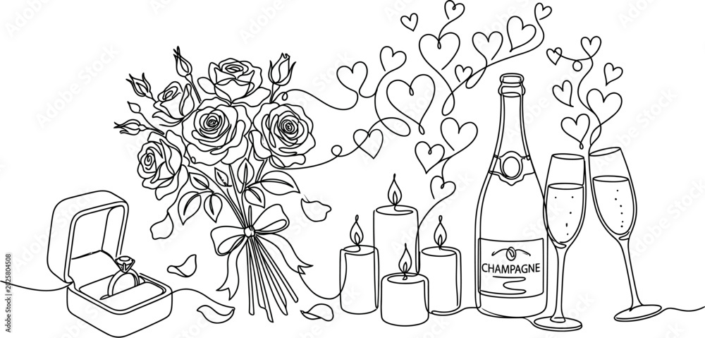 Obraz premium Romantic Wedding Line Art Illustration for Luxury Event Branding