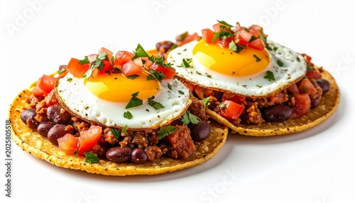 traditional mexican huevos rancheros breakfast with fried eggs salsa