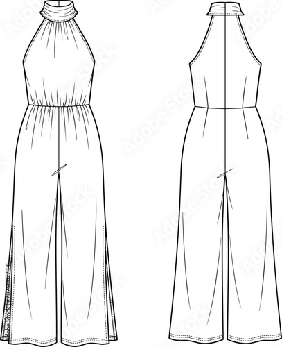 Konstfotografi Women Halter Neck Wide Leg Jumpsuit Technical Fashion Flat Sketch Vector for App