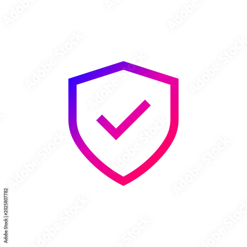Secure Shield Gradient Icon / Colorful gradient shield icon with checkmark, representing security, protection, and verification.

