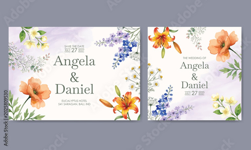 Obraz na płótnie Watercolor flower wedding invitation template