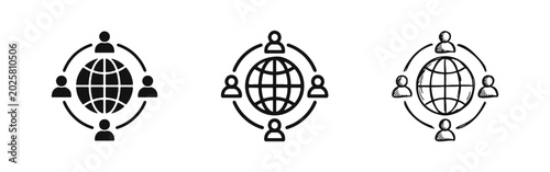 Global network and international community icon set with people and globe