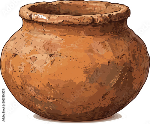 Fotografi Ancient clay pot vector illustration with textured surface, isolated rustic eart