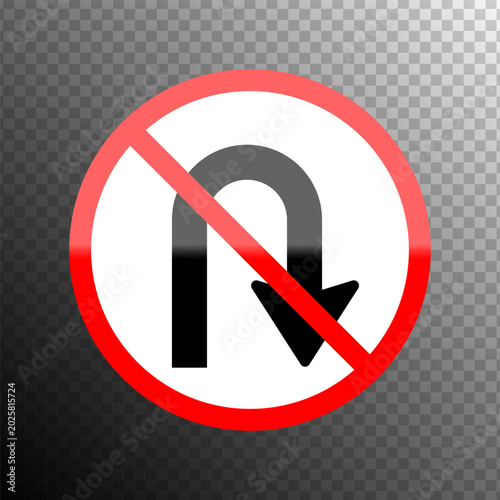 Schilderij op canvas No U-Turn Traffic Sign on Transparent Background