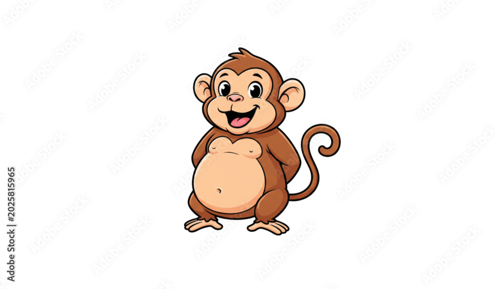 Obraz premium Funny Smiling Fat Monkey Cartoon Vector Illustration Cute Animal Character