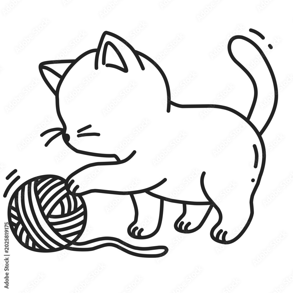 Obraz premium Outline of Cute Kitten Playing With Yarn