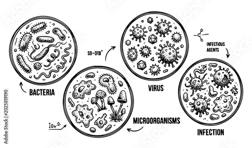 Canvastavla Microorganisms and infectious agents illustration