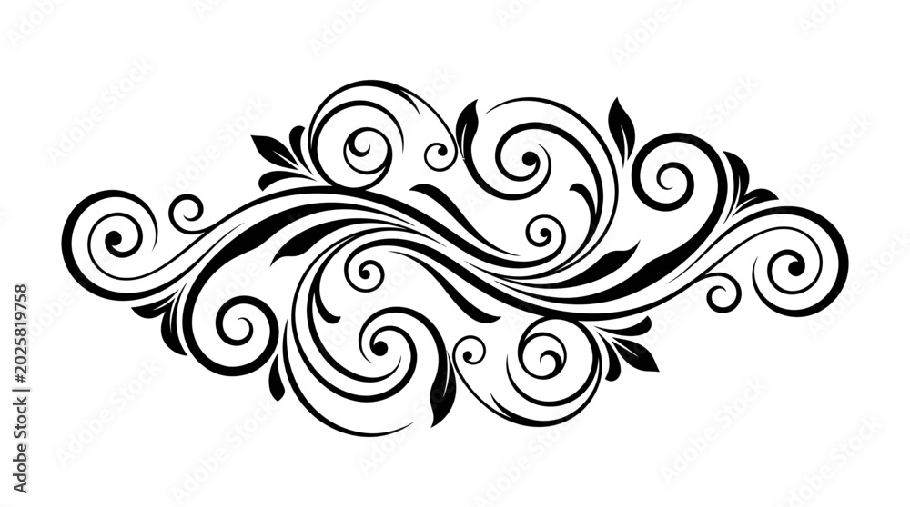 Fototapeta premium Black and white floral swirl design element.