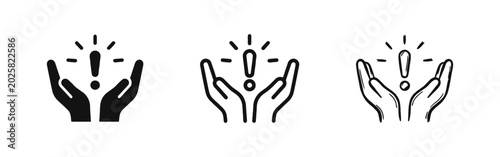 Cuadro en lienzo Alert and Attention Icon Set Featuring Hands Holding Exclamation Mark Symbol