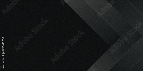 Abstract black background with overlapping diagonal geometric stripes and grainy texture. Modern minimalist dark aesthetic with elegant charcoal gradients for corporate design.