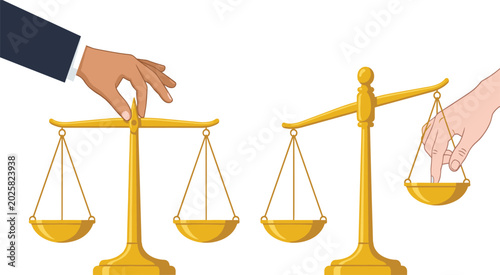 Cuadro en lienzo Hands Manipulating Justice Scales — Law Corruption and Bias Concept Illustration