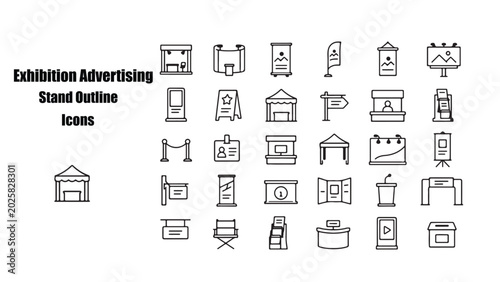 Exhibition Advertising Stand Outline Icons