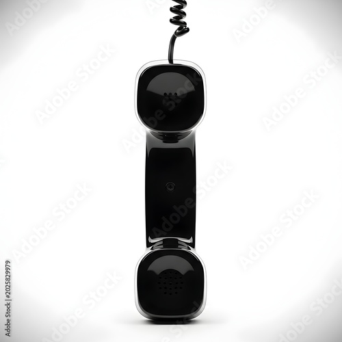 Black vintage rotary phone receiver on white background