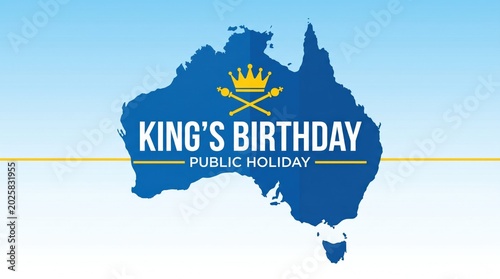 Australia Public Holiday Celebration Illustration with Map and Golden Crown for King's Birthday
