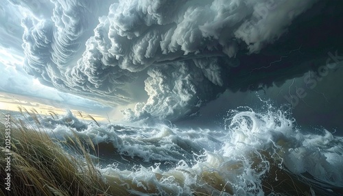 Dramatic storm clouds with fractus scud wisps beneath turbulent sky in moody landscape