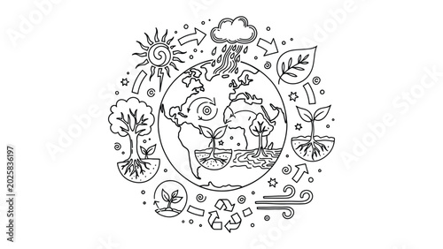 Foto Doodle illustration of earth's elements and cycles