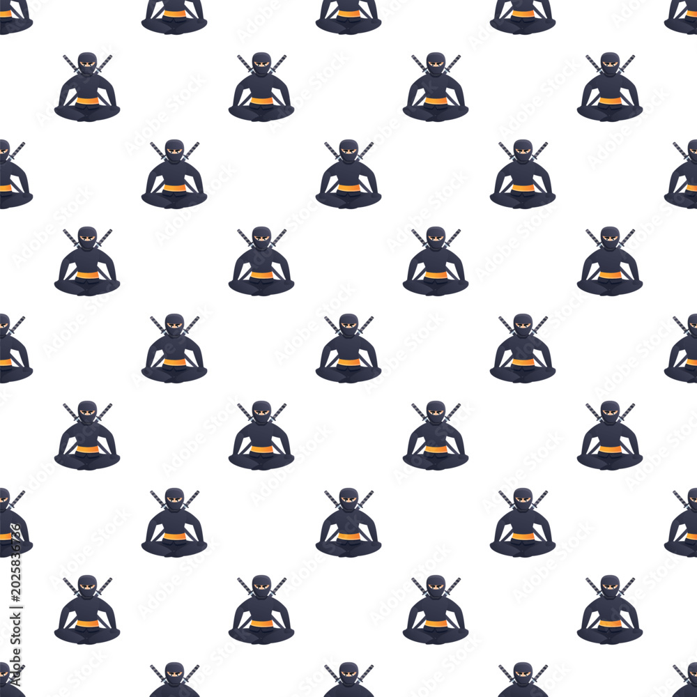 Naklejka premium Ninja characters sitting in meditation creating a repeating pattern design