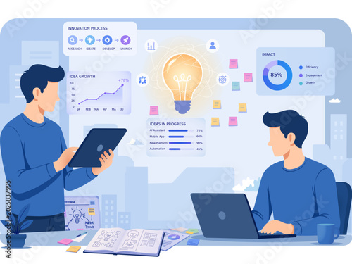 AI Innovation Workshop and Creative Business Team Illustration