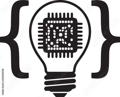 Artificial Intelligence Technology Brain and Coding Idea Icon