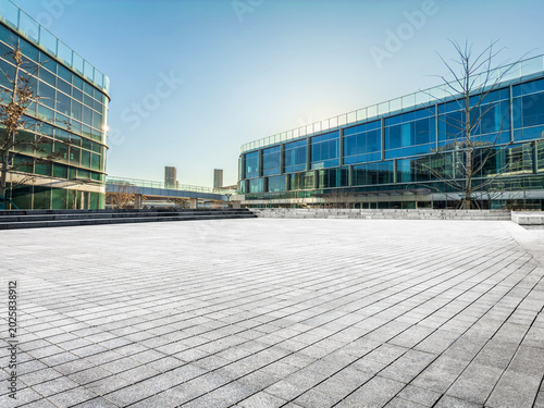 Contemporary Urban Architecture in a Spacious Public Plaza with Clear Blue Skies