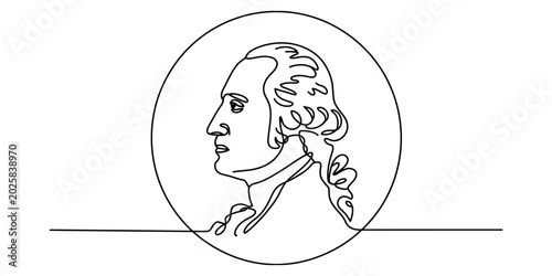 Obraz na plátně George washington profile portrait in a circle, simple line art drawing Vector,