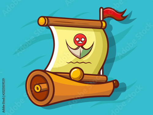 Tableau sur toile Pirate flag, cartoon scroll, treasure map symbol, illustration