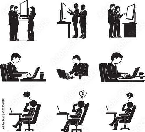 Business Meeting Presentation and Office Communication Icon Set