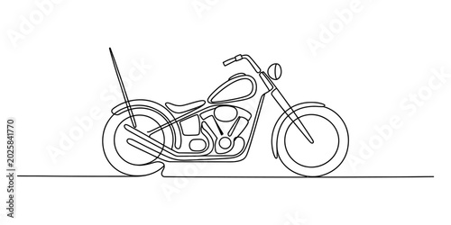 Obraz na płótnie Single line drawing of a classic motorcycle, chopper style, black and white outl