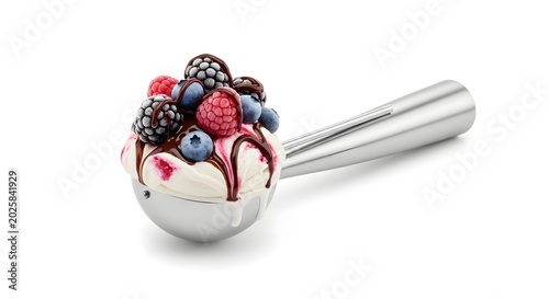 Delicious Mixed Berry Ice Cream in Metal Scoop.